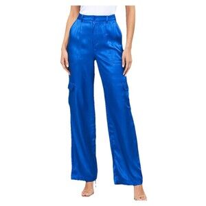 YFB Young Fabulous & Broke Satin Cargo Pants Blue Rayon Blend Women’s Small